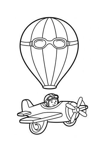 Aviation Adventure Coloring Page: Plane And Air Balloon Fun
