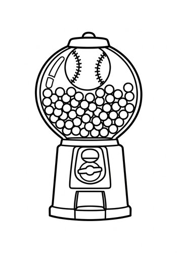 Baseball Gumball Machine Coloring Page