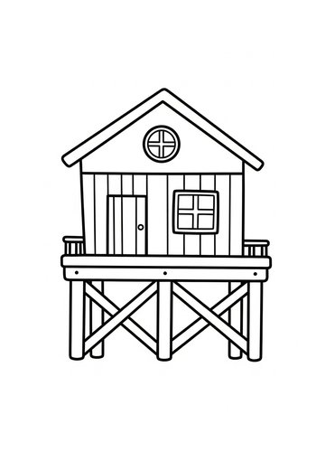 Coloring Page: Beach House Coloring Page: Coastal Getaway