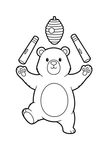 Bear Cub Juggling Coloring Page