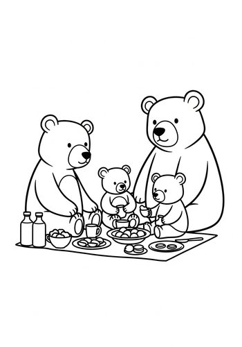 Bear Family Tea Party Coloring Page