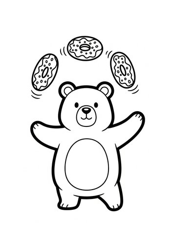 Bear Juggling Donuts Coloring Page