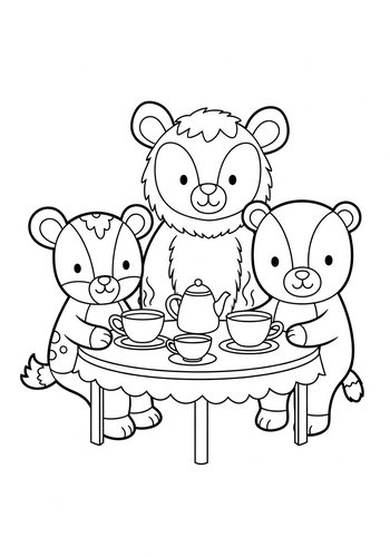 Bear Tea Party Coloring Page