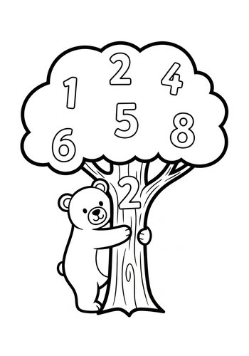 Bear With Number Tree Coloring Page Fun