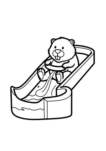 Beaver On A Water Slide Coloring Page
