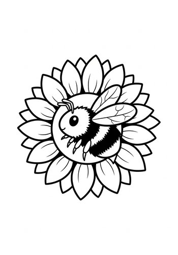 Bee And Sunflower Coloring Page