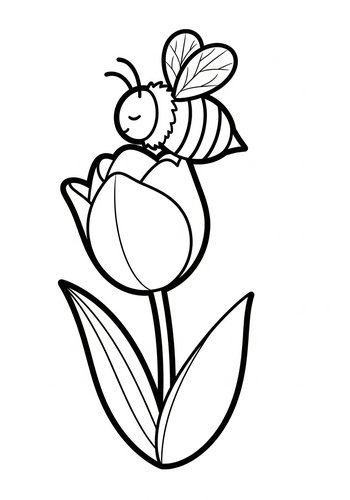 Bee And Tulip Coloring Page For Kids