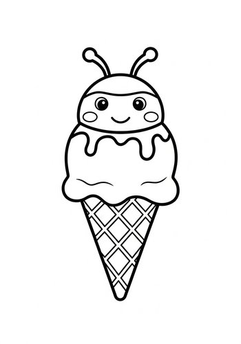 Bee Ice Cream Cone Coloring Page