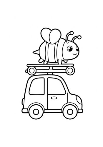 Bee On A Car Coloring Page