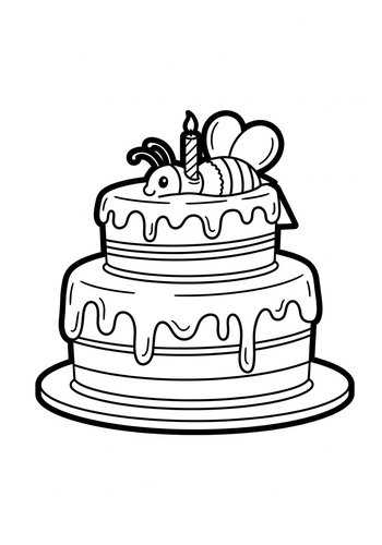 Bee-utiful Birthday Cake Coloring Page