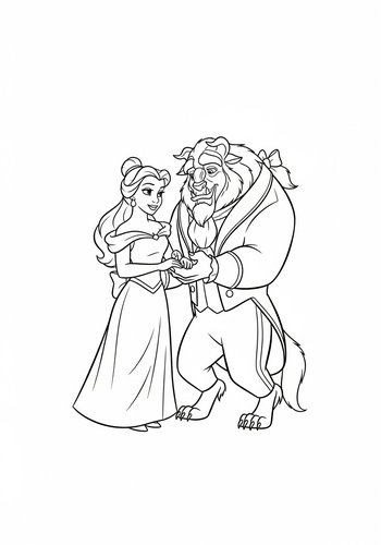 Coloring Page: Belle And Beast Costume Party Coloring Page