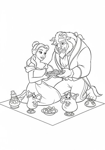 Belle And The Beast's Enchanted Picnic: Coloring Page Fun