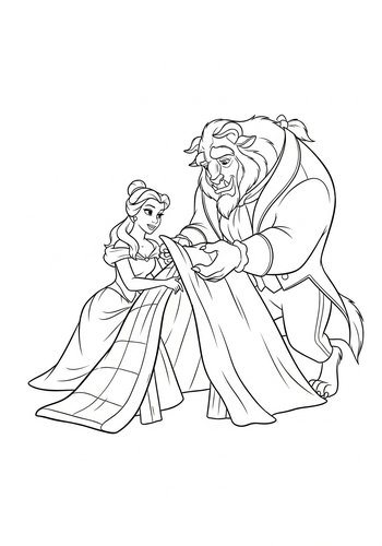 Belle Building A Fort Out Of Blankets With The Beast Coloring Page