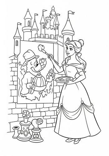 Belle Painting A Mural: Coloring Page Fun