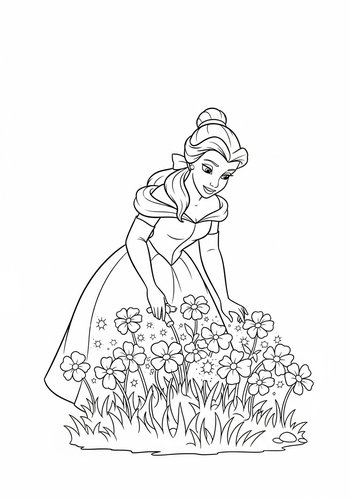 Belle Planting A Garden Of Magical Glowing Flowers Coloring Page