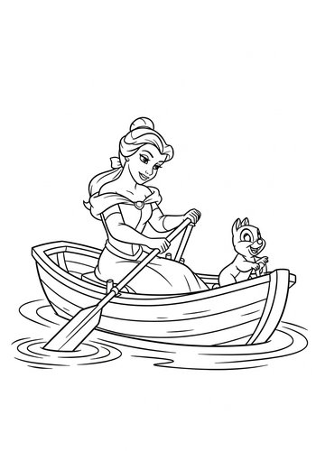 Belle Rowing A Boat With Chip On The Castle Moat Coloring Page