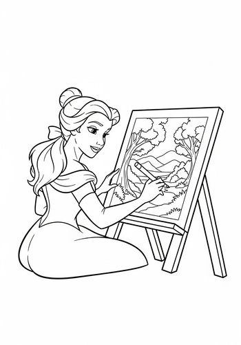 Belle Sketching A Landscape Of The Enchanted Forest Coloring Page