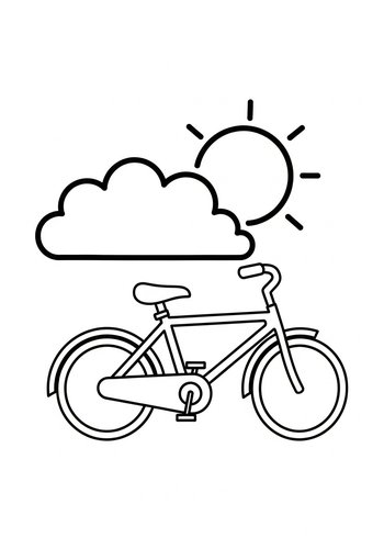 Bicycle Adventure Coloring Page: Sun And Clouds