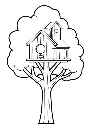 Birdhouse In A Tree Coloring Page
