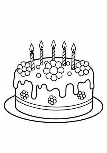 Birthday Cake Coloring Page: Sweet Treats