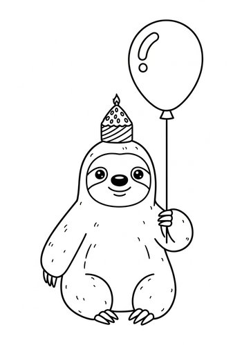 Birthday Sloth Coloring Page