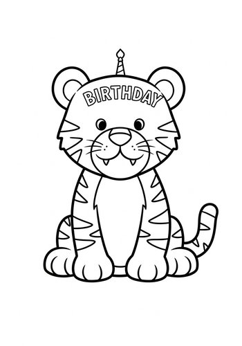 Birthday Tiger Cub Coloring Page