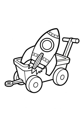 Blast Off Coloring Page: Rocket In Wagon