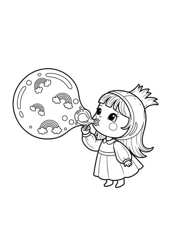 Blossom Blowing Giant Bubbles With Rainbows Coloring Page