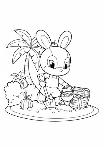 Blossom Digging For Buried Treasure On A Tropical Island - Coloring Page