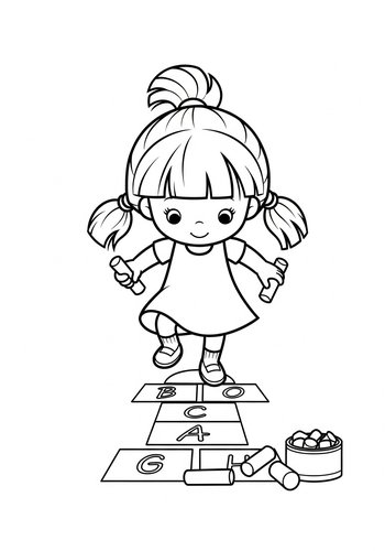 Blossom's Chalk Hopscotch Adventure: A Coloring Page