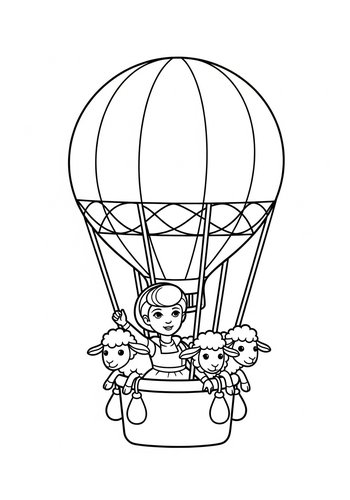 Coloring Page: Bo Peep's Airborne Adventure: Coloring Page Of Bo Peep Going On A Hot Air Balloon Ride With Her Sheep
