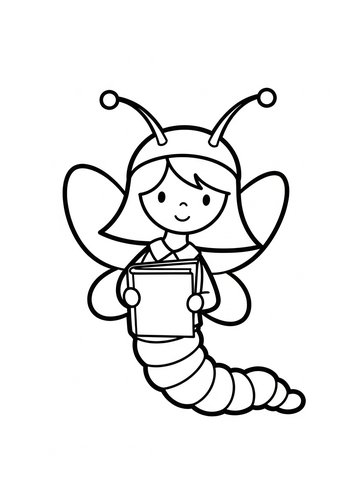 Bookworm Fairy Coloring Page