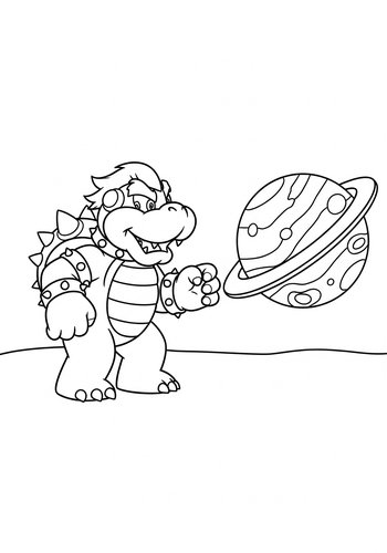 Bowser's Cosmic Adventure: Bowser Visiting An Alien Planet Coloring Page