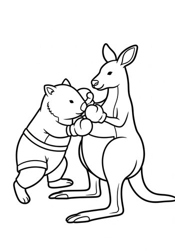 Boxing Buddies: Kangaroo And Wombat Coloring Page