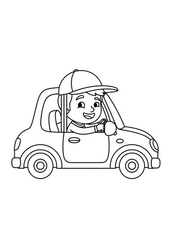Boy Driving Car - Coloring Page Fun