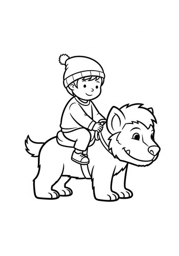 Boy Riding A Bear Coloring Page