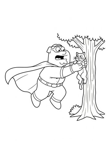Brian Griffin Wearing A Superhero Cape And Rescuing A Cat From A Tree Coloring Page
