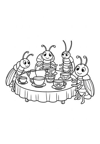 Bug Tea Party Coloring Page