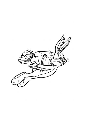 Bugs Bunny Flying Coloring Page: Jetpack Made Of Carrots