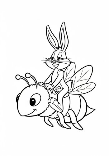 Coloring Page: Bugs Bunny Riding A Giant Bumblebee - Coloring Page Fun