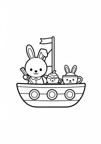 Bunny Boat Adventure Coloring Page