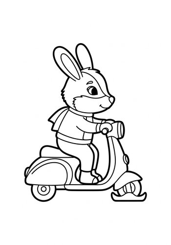 Bunny On Scooter Coloring Page