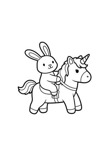 Bunny Riding A Unicorn - Coloring Page Fun