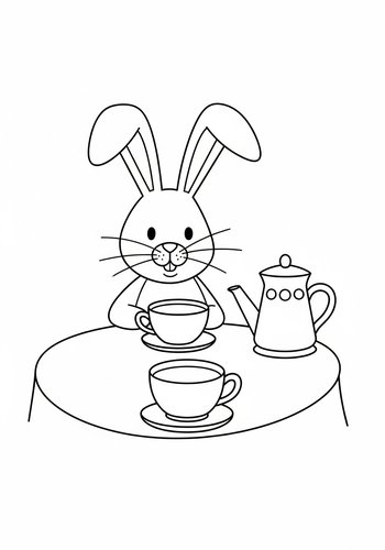 Bunny's Tea Party: A Delightful Coloring Page