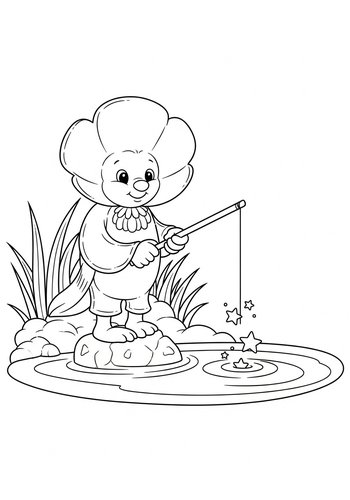 Buttercup Fishing For Stars In A Pond: Coloring Page Fun