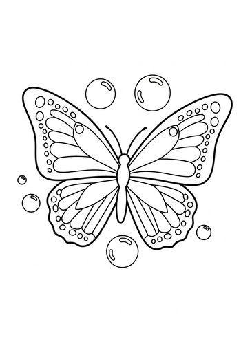Butterfly And Bubbles Coloring Page