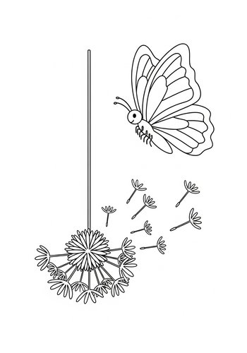 Butterfly And Dandelion Coloring Page