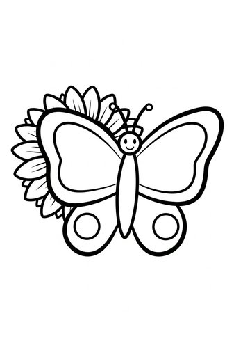 Butterfly And Sunflower Coloring Page For Kids