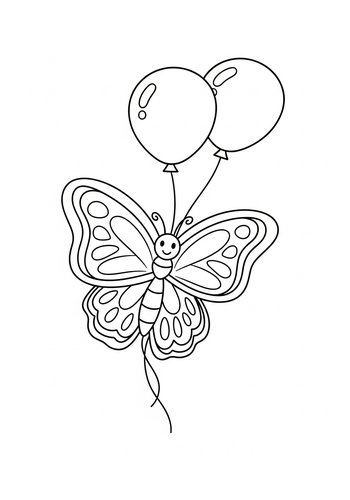 Butterfly Balloons Coloring Page Fun