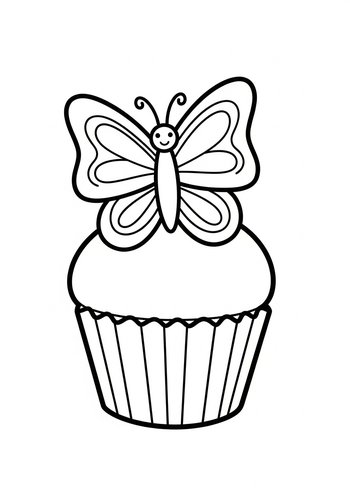 Butterfly Cupcake Coloring Page: Sweet Treat Fun